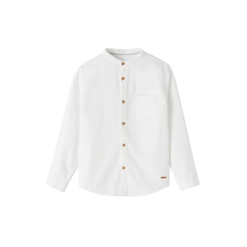 Boys White Collarless Shirt Size 6 Roll-Up Sleeve Textured Weave